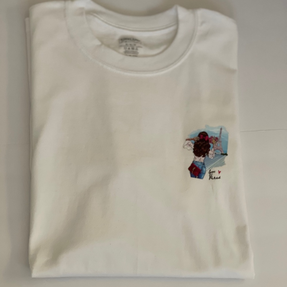 Handmade Graphic Design White T-shirt (M)